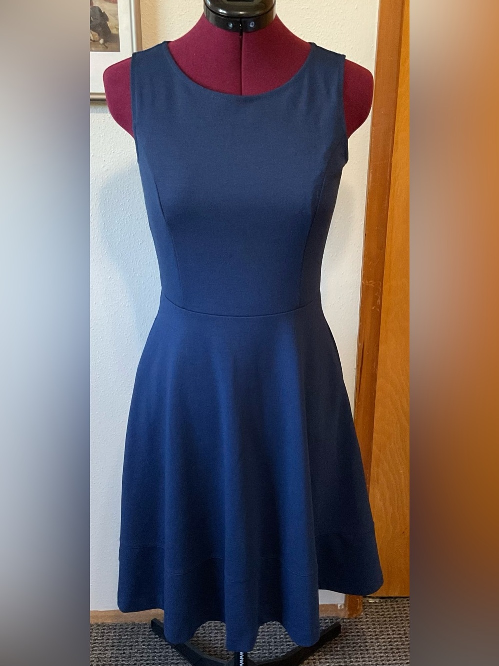 Garnet Hill Navy Blue Fit-and-Flare Dress with Pockets